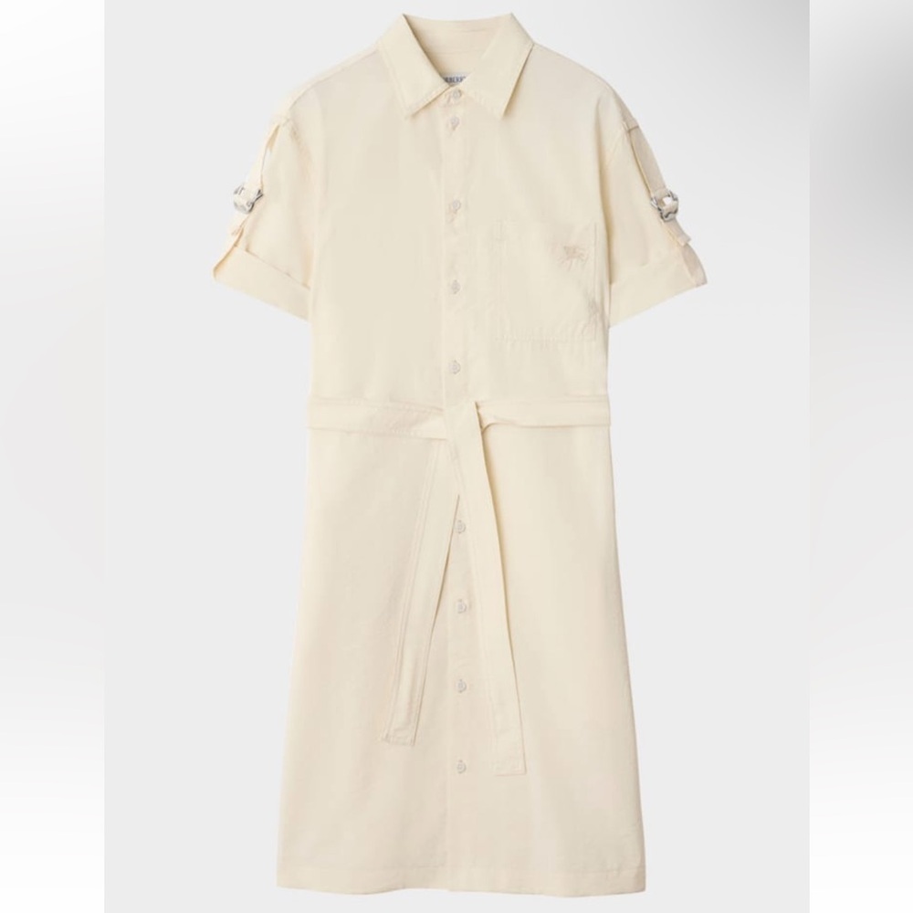 NWT Burberry EKD Embroidered Elegant Cream Shirt Dress
